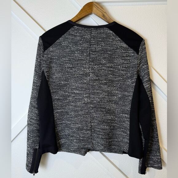 Eileen Fisher Black Tweed Zip Up Jacket With Ponte Knit Side Panels Size XL - Picture 8 of 14